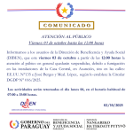 𝐂𝐨𝐦𝐮𝐧𝐢𝐜𝐚𝐝𝐨: 𝐒𝐮𝐬𝐩𝐞𝐧𝐬𝐢ó𝐧 𝐝𝐞 𝐀𝐭𝐞𝐧𝐜𝐢ó𝐧 𝐚𝐥 𝐏ú𝐛𝐥𝐢𝐜𝐨 𝐚 𝐩𝐚𝐫𝐭𝐢𝐫 𝐝𝐞 𝐥𝐚𝐬 𝟏𝟐:𝟎𝟎 𝐡